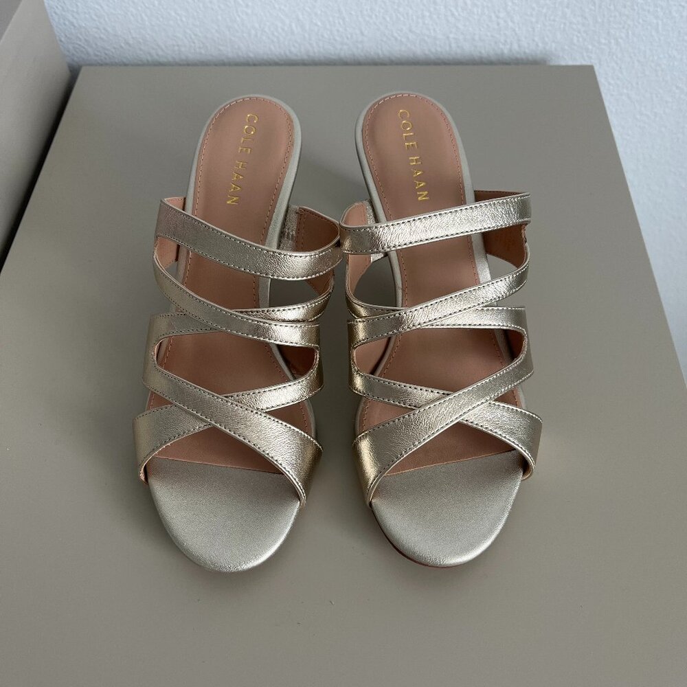 NEW Cole Haan Alyse Metallic Gold Block Heel Sandals Size 6